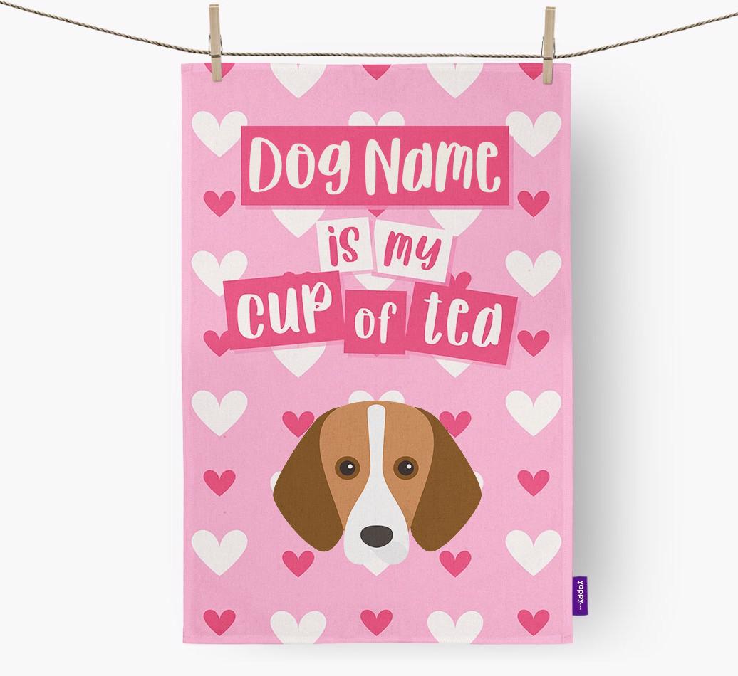 '{dogsName} is my cup of tea' Dish Towel with {breedFullName} Icon
