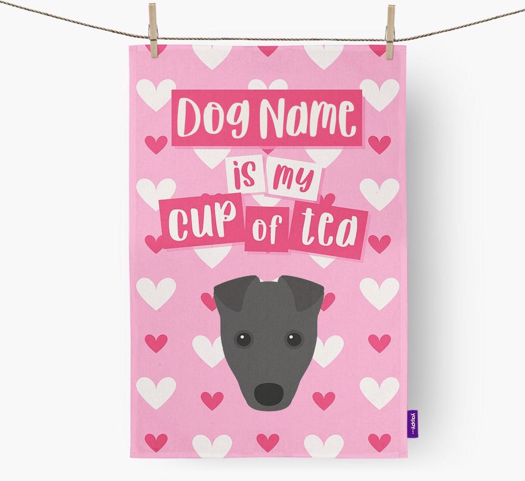 '{dogsName} is my cup of tea' Dish Towel with {breedFullName} Icon