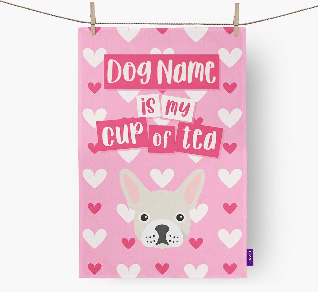 '{dogsName} is my cup of tea' Dish Towel with {breedFullName} Icon
