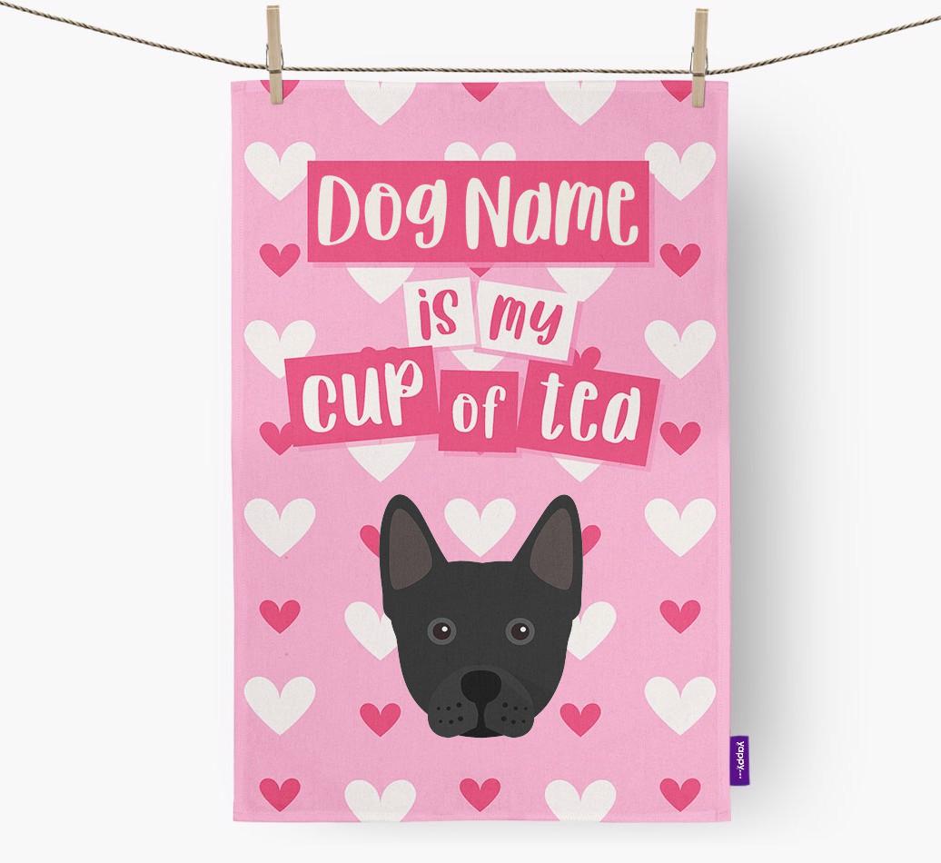 '{dogsName} is my cup of tea' Dish Towel with {breedFullName} Icon