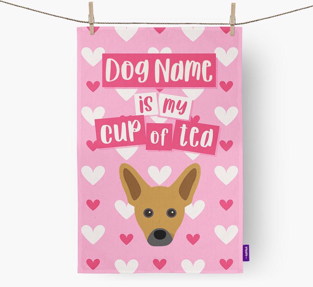 '{dogsName} is my cup of tea' Dish Towel with {breedFullName} Icon