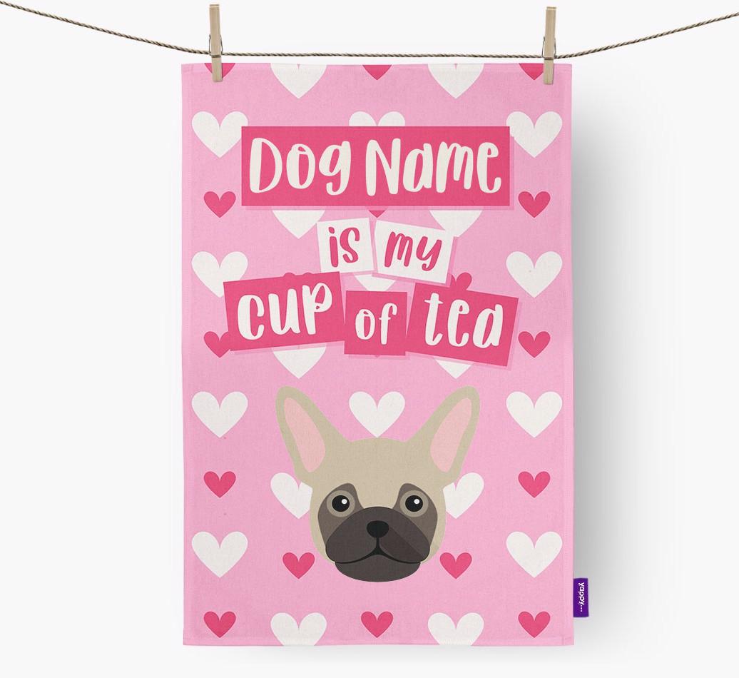 '{dogsName} is my cup of tea' Dish Towel with {breedFullName} Icon