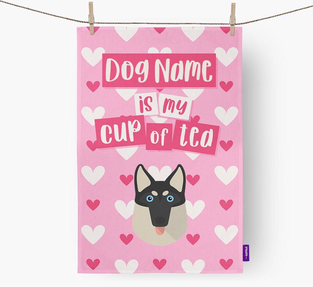 '{dogsName} is my cup of tea' Dish Towel with {breedFullName} Icon