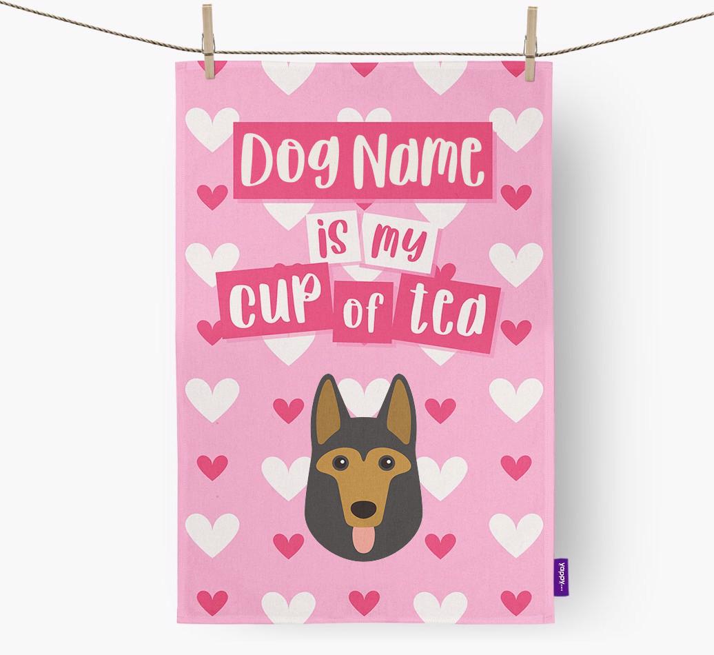 '{dogsName} is my cup of tea' Dish Towel with {breedFullName} Icon