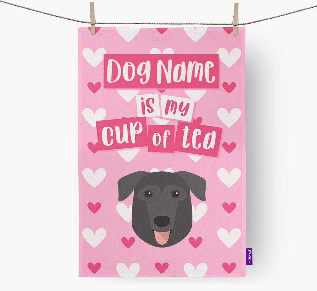 '{dogsName} is my cup of tea' Dish Towel with {breedFullName} Icon