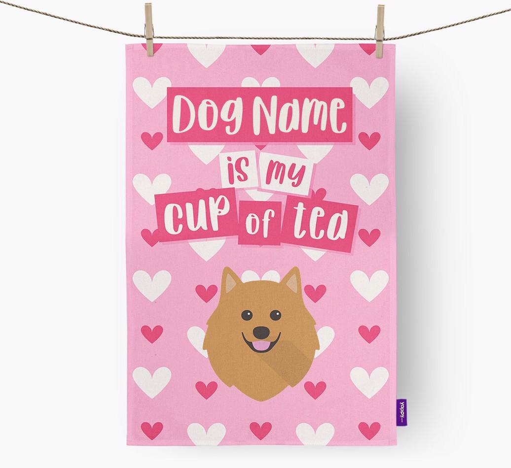 '{dogsName} is my cup of tea' Dish Towel with {breedFullName} Icon