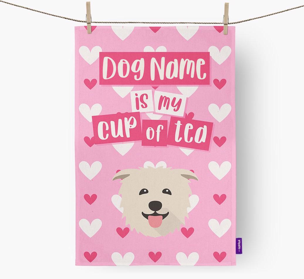 '{dogsName} is my cup of tea' Dish Towel with {breedFullName} Icon