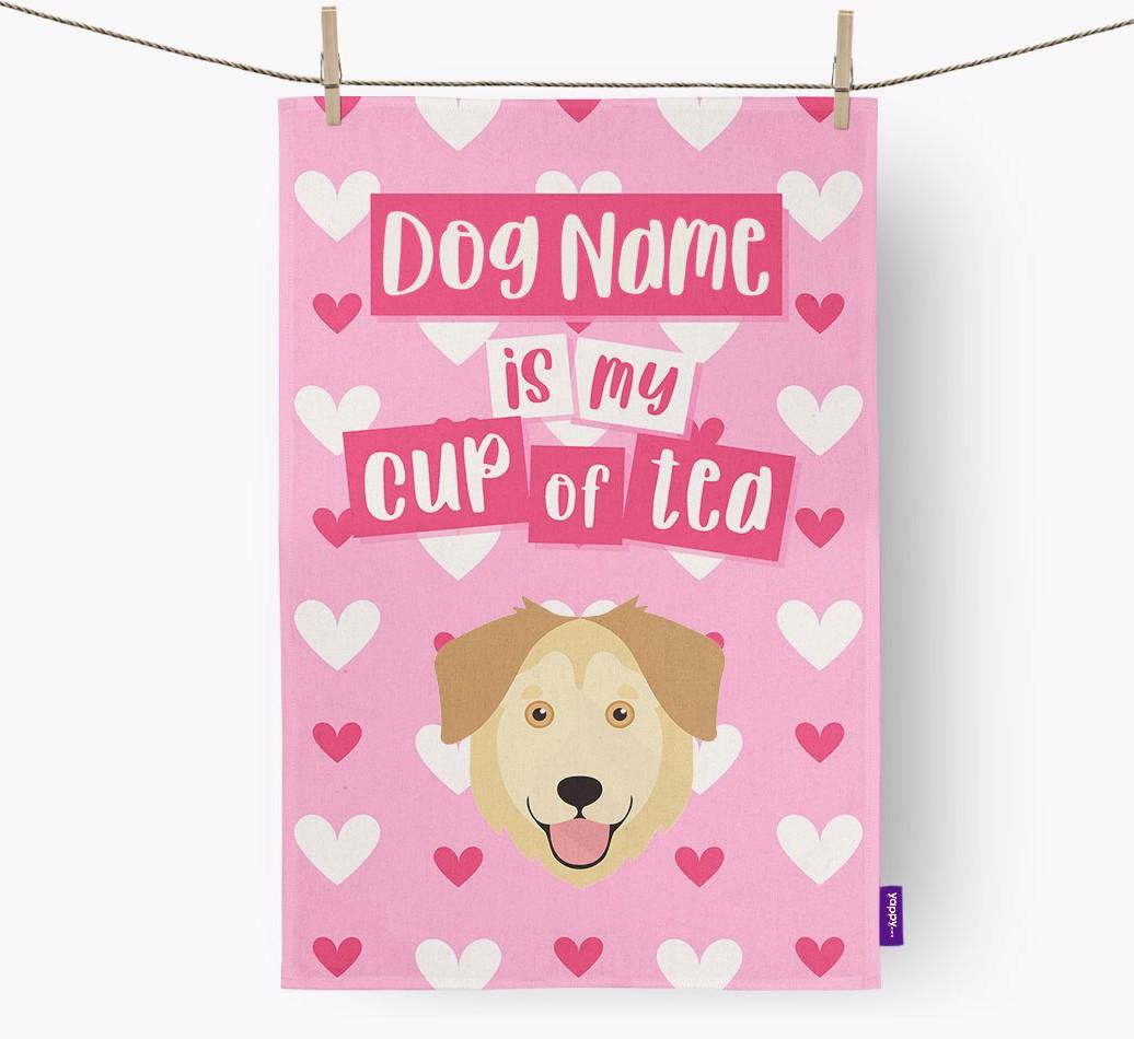 '{dogsName} is my cup of tea' Dish Towel with {breedFullName} Icon