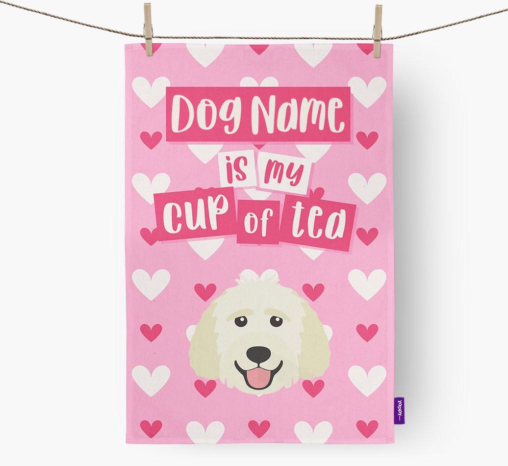 '{dogsName} is my cup of tea' Dish Towel with {breedFullName} Icon