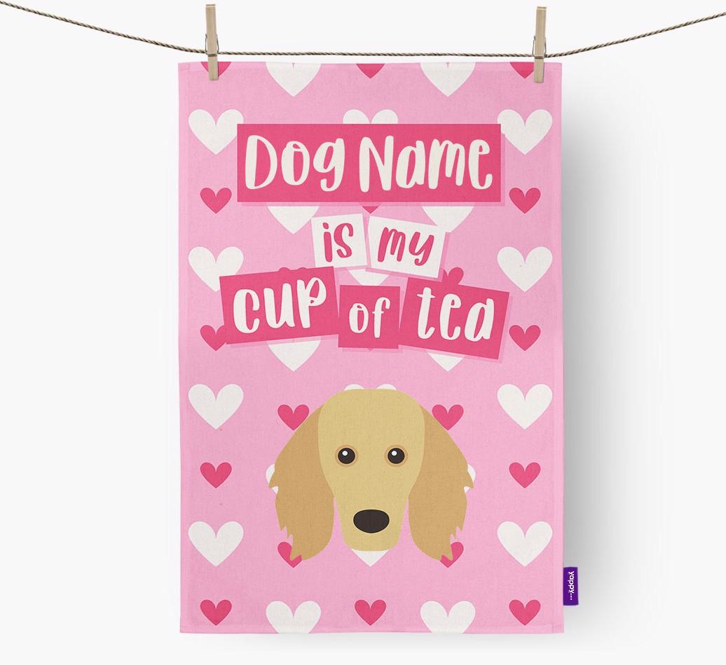 '{dogsName} is my cup of tea' Dish Towel with {breedFullName} Icon