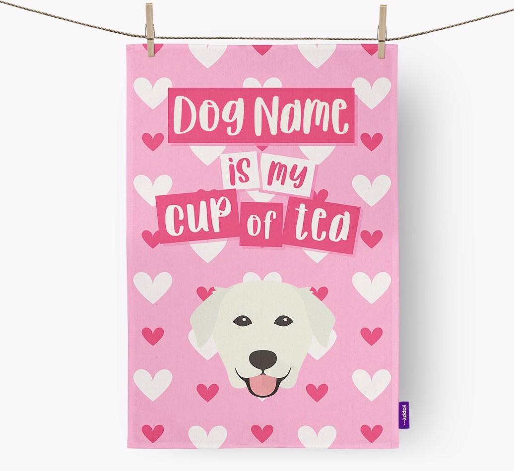 '{dogsName} is my cup of tea' Dish Towel with {breedFullName} Icon