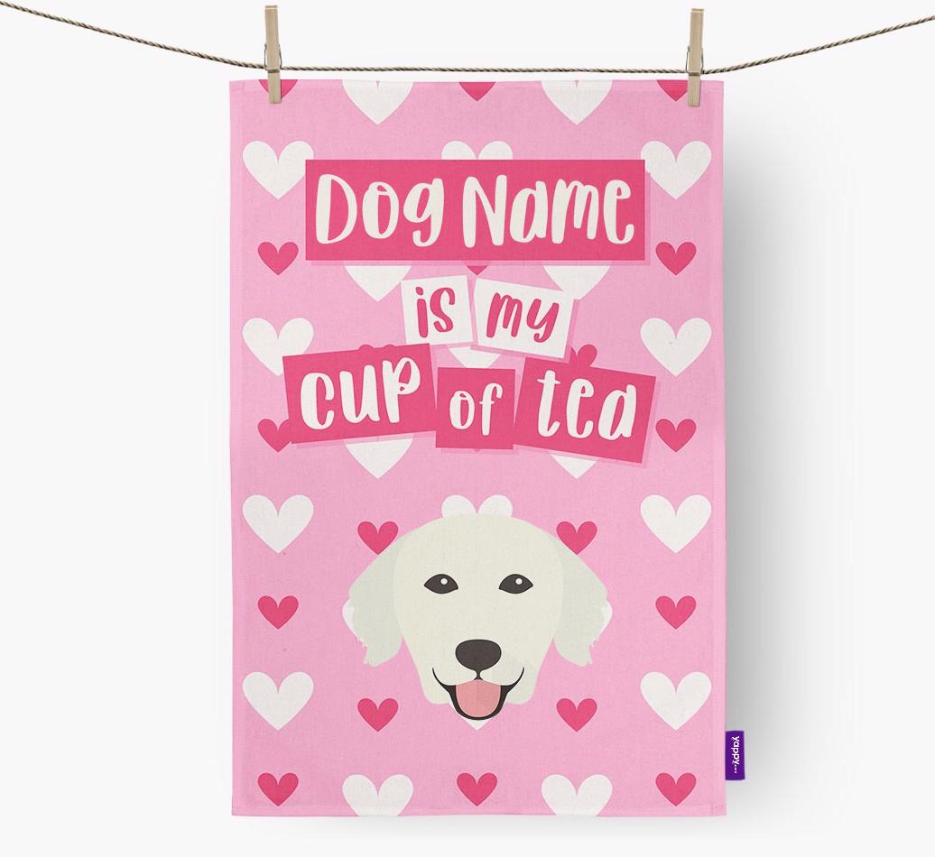 '{dogsName} is my cup of tea' Dish Towel with {breedFullName} Icon