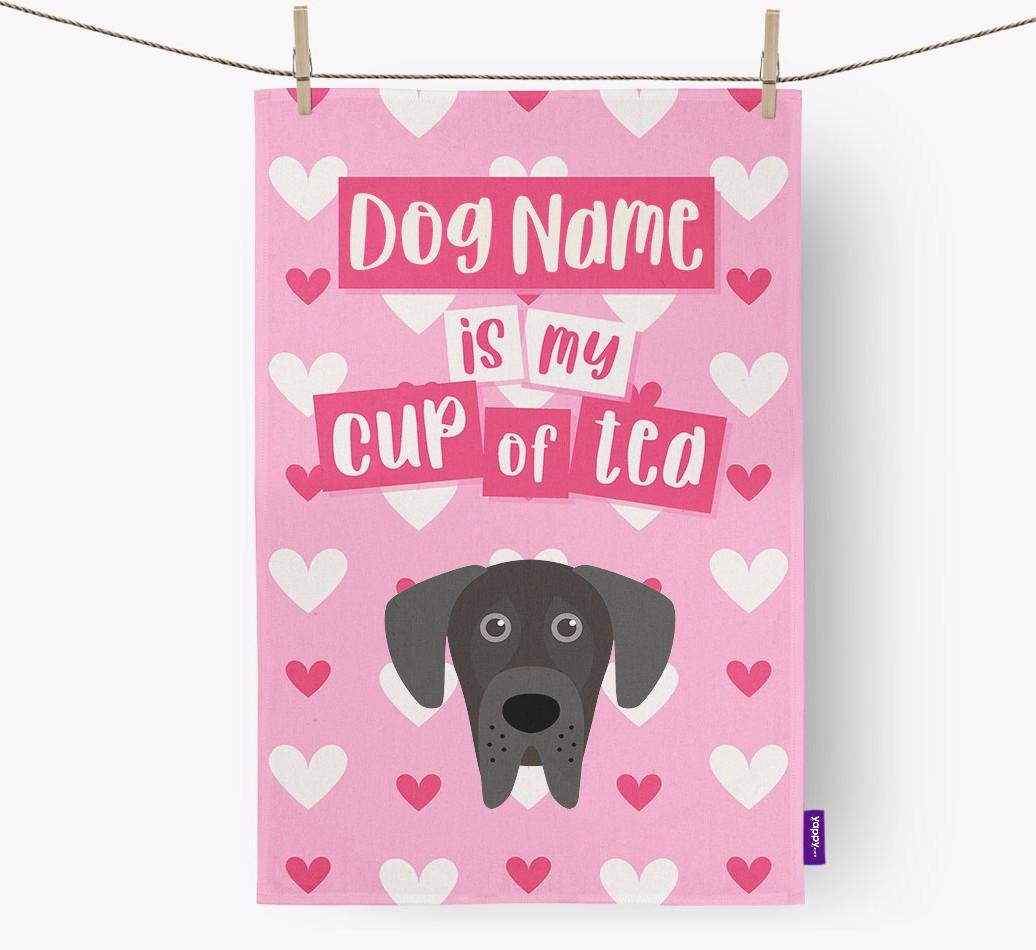'{dogsName} is my cup of tea' Dish Towel with {breedFullName} Icon