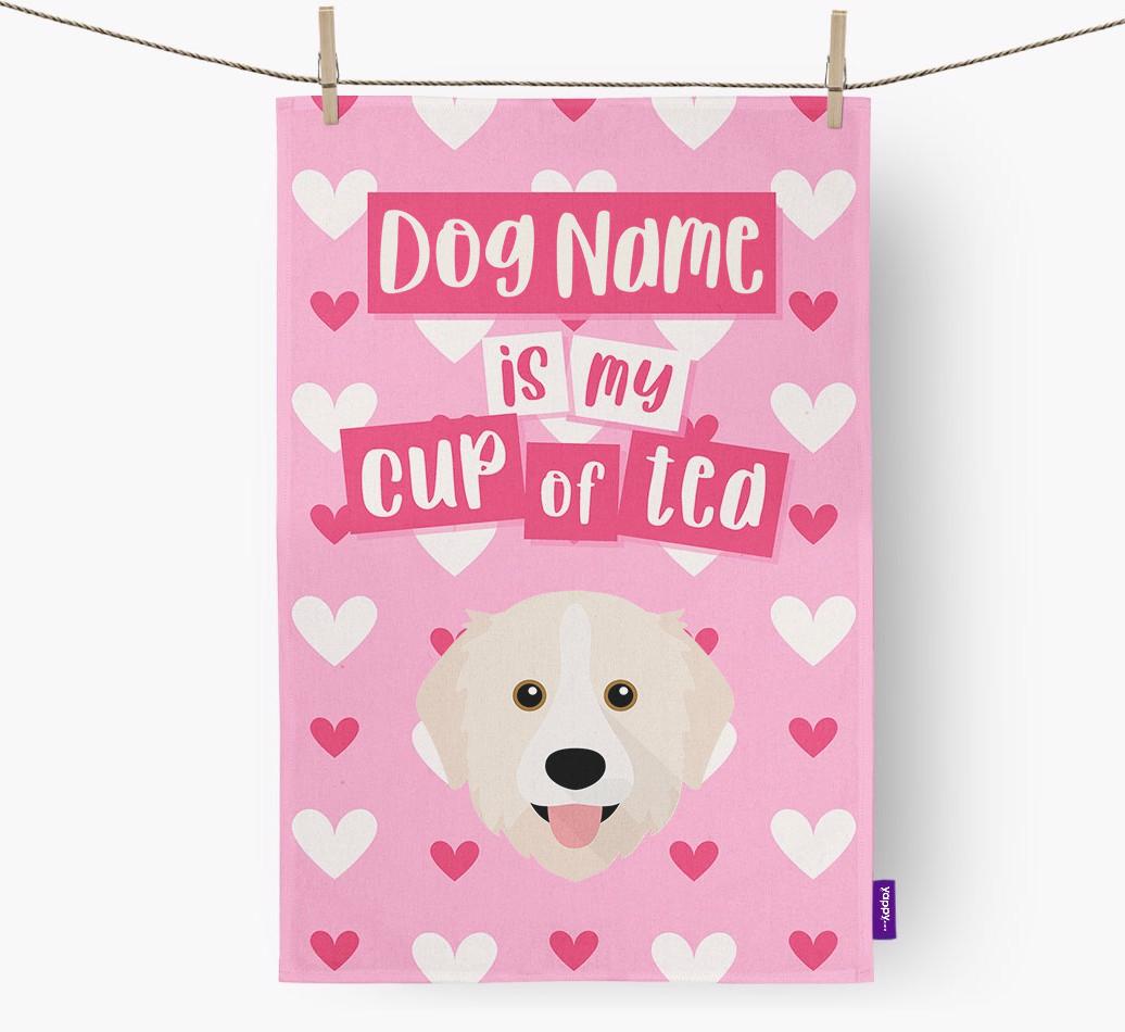 '{dogsName} is my cup of tea' Dish Towel with {breedFullName} Icon