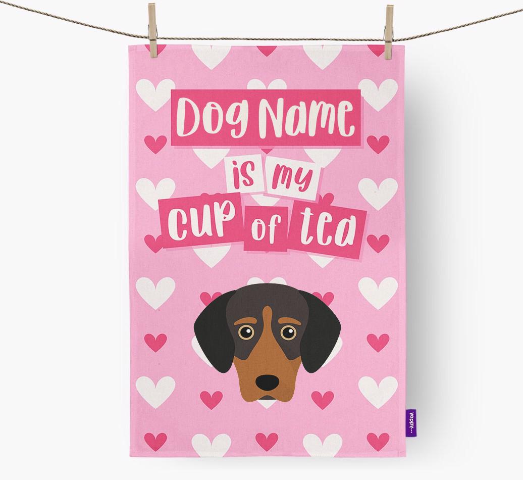 '{dogsName} is my cup of tea' Dish Towel with {breedFullName} Icon