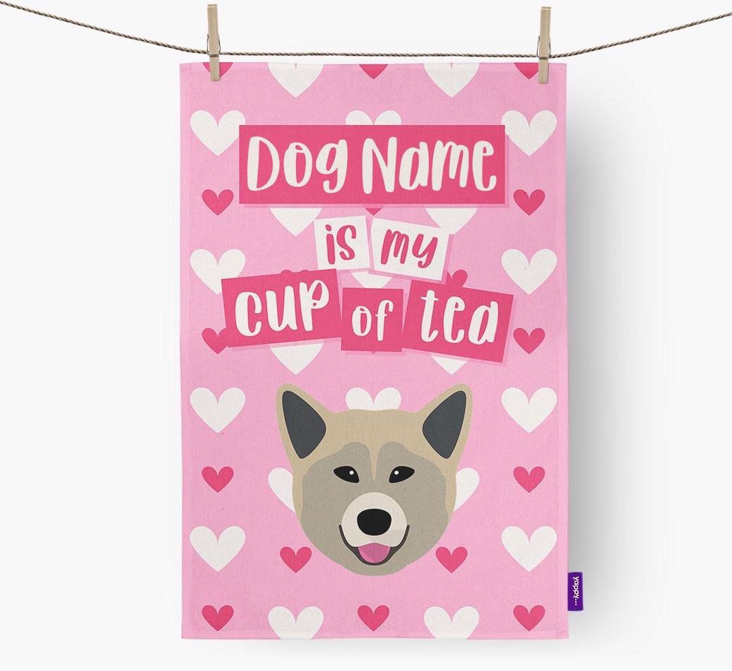 '{dogsName} is my cup of tea' Dish Towel with {breedFullName} Icon