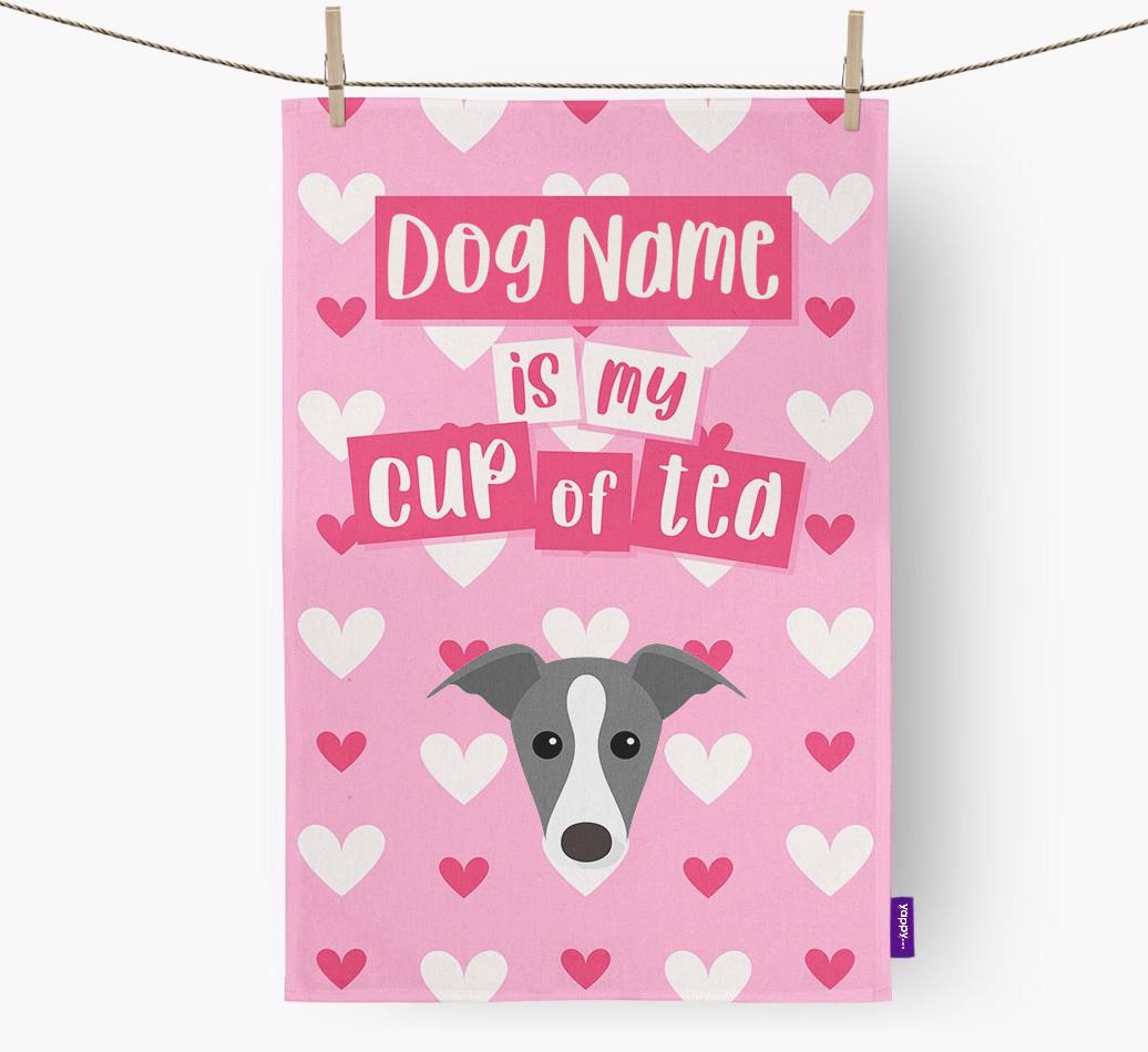 '{dogsName} is my cup of tea' Dish Towel with {breedFullName} Icon