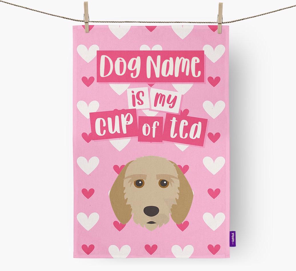 '{dogsName} is my cup of tea' Dish Towel with {breedFullName} Icon