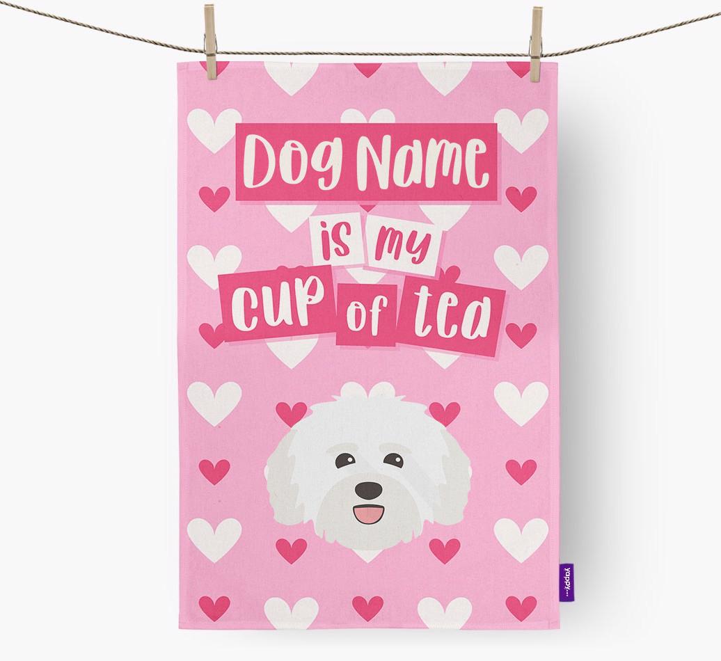 '{dogsName} is my cup of tea' Dish Towel with {breedFullName} Icon