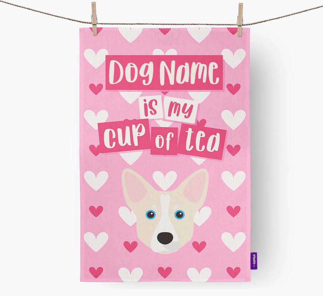 '{dogsName} is my cup of tea' Dish Towel with {breedFullName} Icon