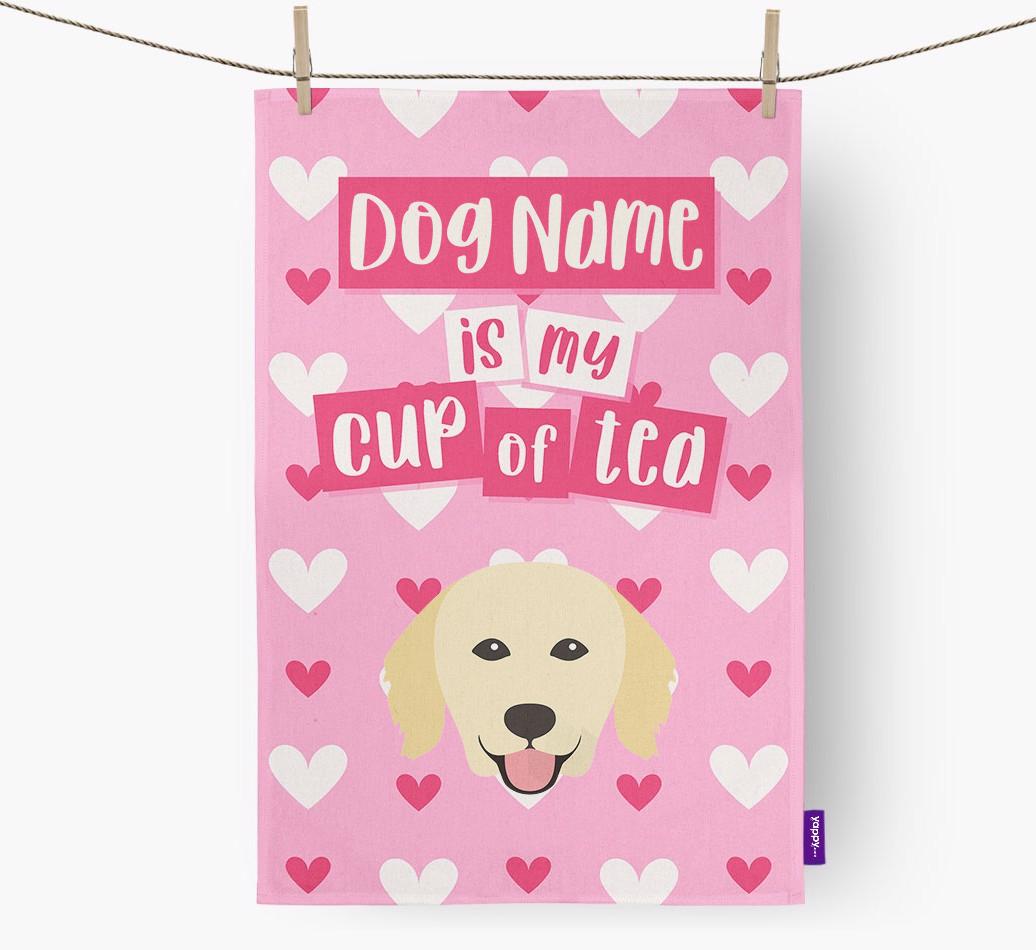 '{dogsName} is my cup of tea' Dish Towel with {breedFullName} Icon