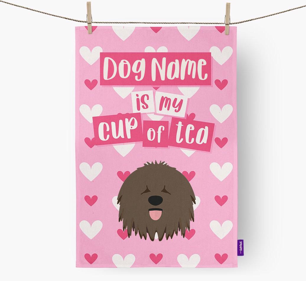 '{dogsName} is my cup of tea' Dish Towel with {breedFullName} Icon
