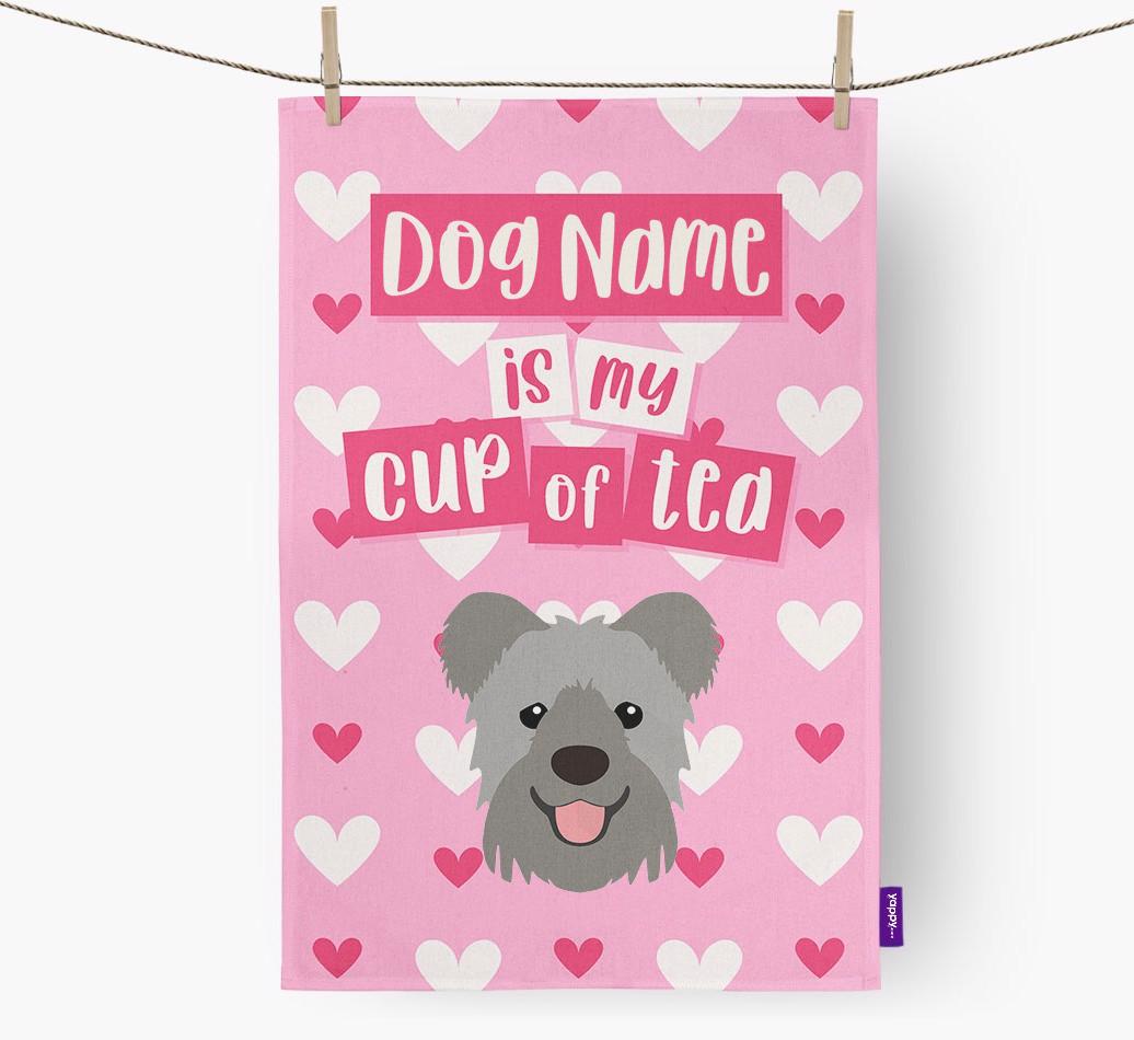 '{dogsName} is my cup of tea' Dish Towel with {breedFullName} Icon