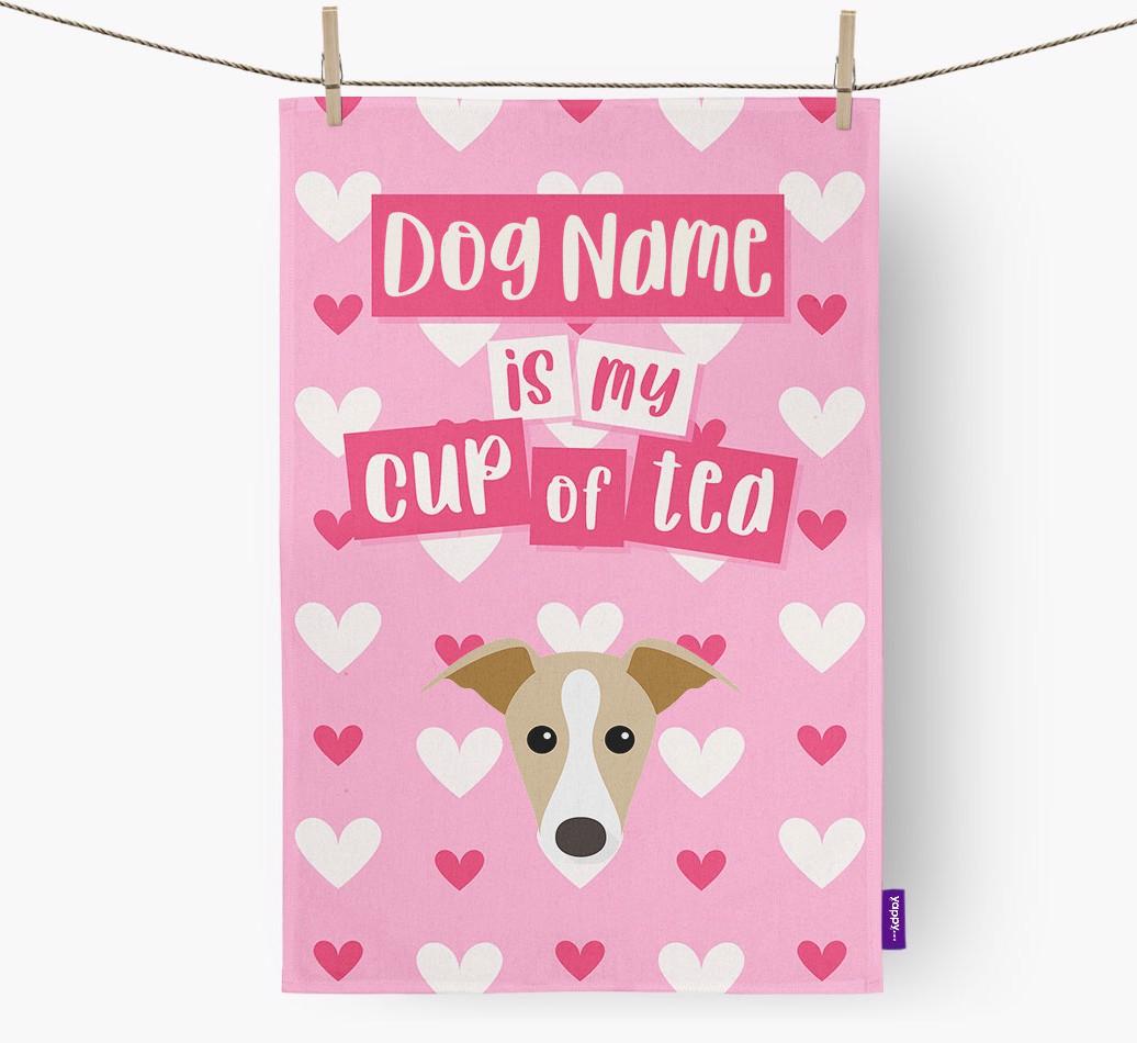 '{dogsName} is my cup of tea' Dish Towel with {breedFullName} Icon