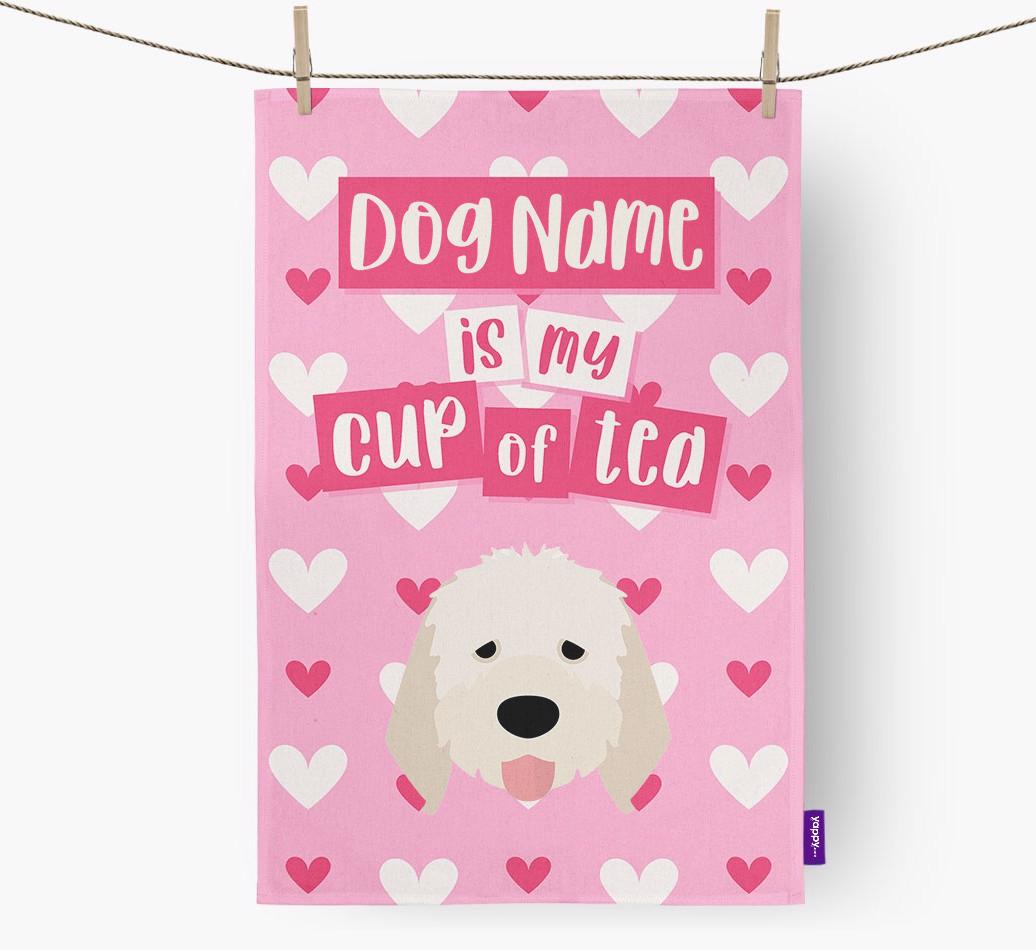 '{dogsName} is my cup of tea' Dish Towel with {breedFullName} Icon