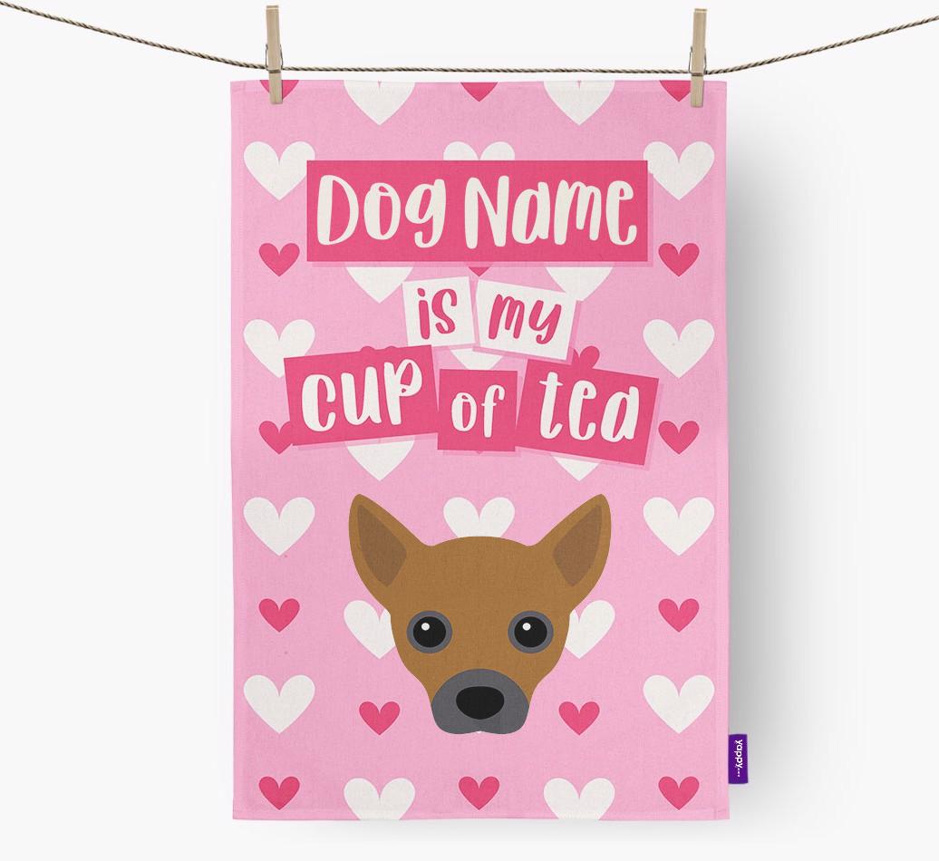 '{dogsName} is my cup of tea' Dish Towel with {breedFullName} Icon