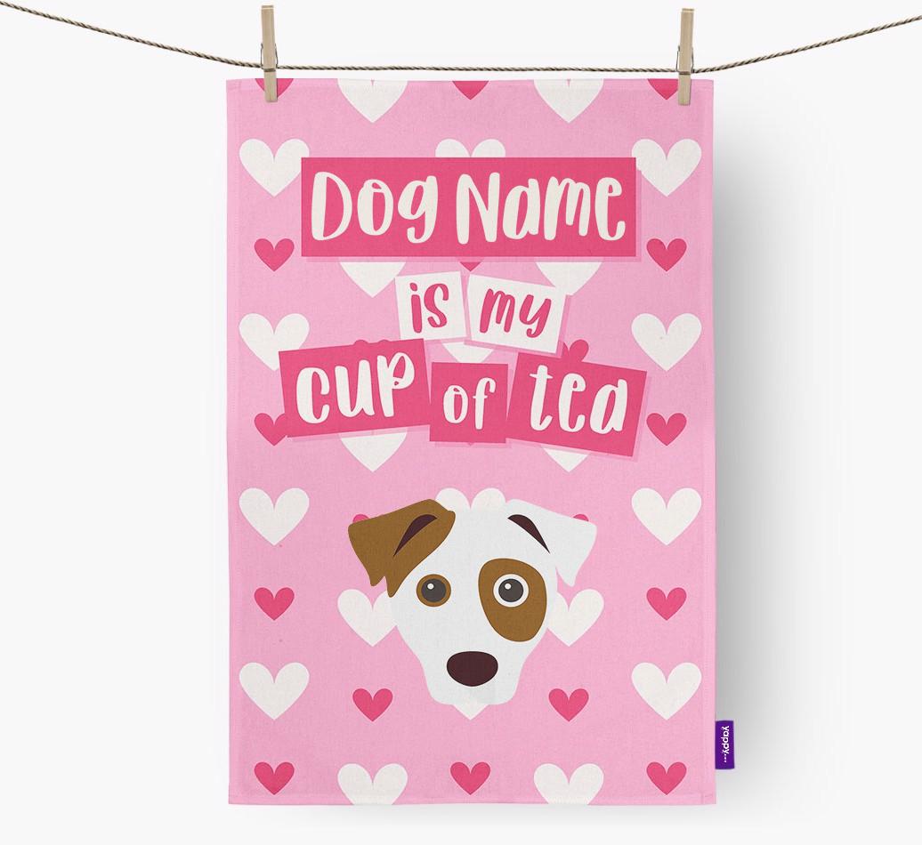 '{dogsName} is my cup of tea' Dish Towel with {breedFullName} Icon