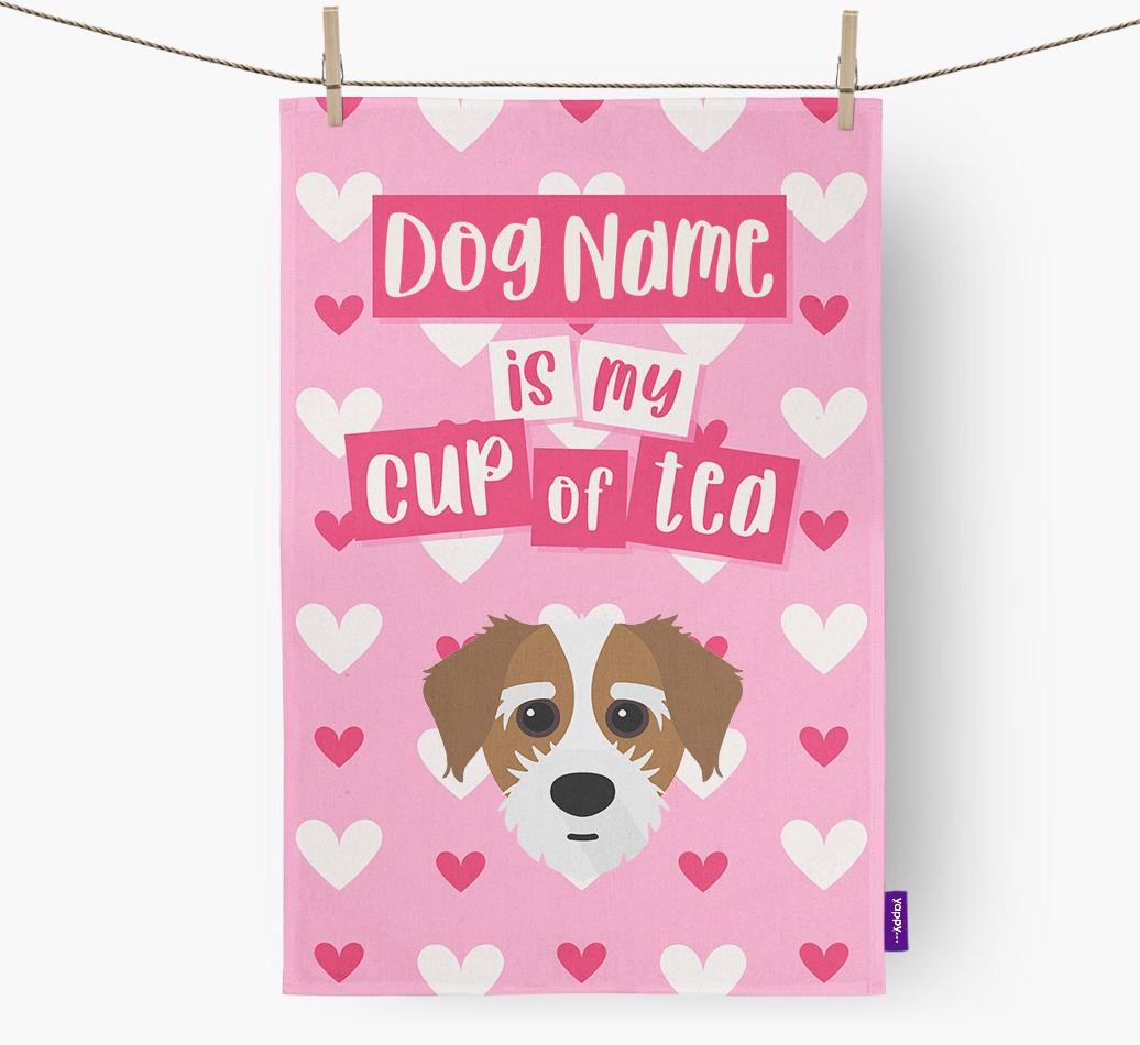'{dogsName} is my cup of tea' Dish Towel with {breedFullName} Icon