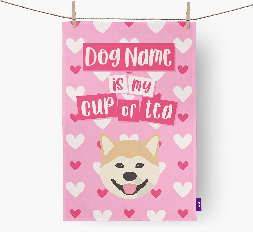 '{dogsName} is my cup of tea' Dish Towel with {breedFullName} Icon
