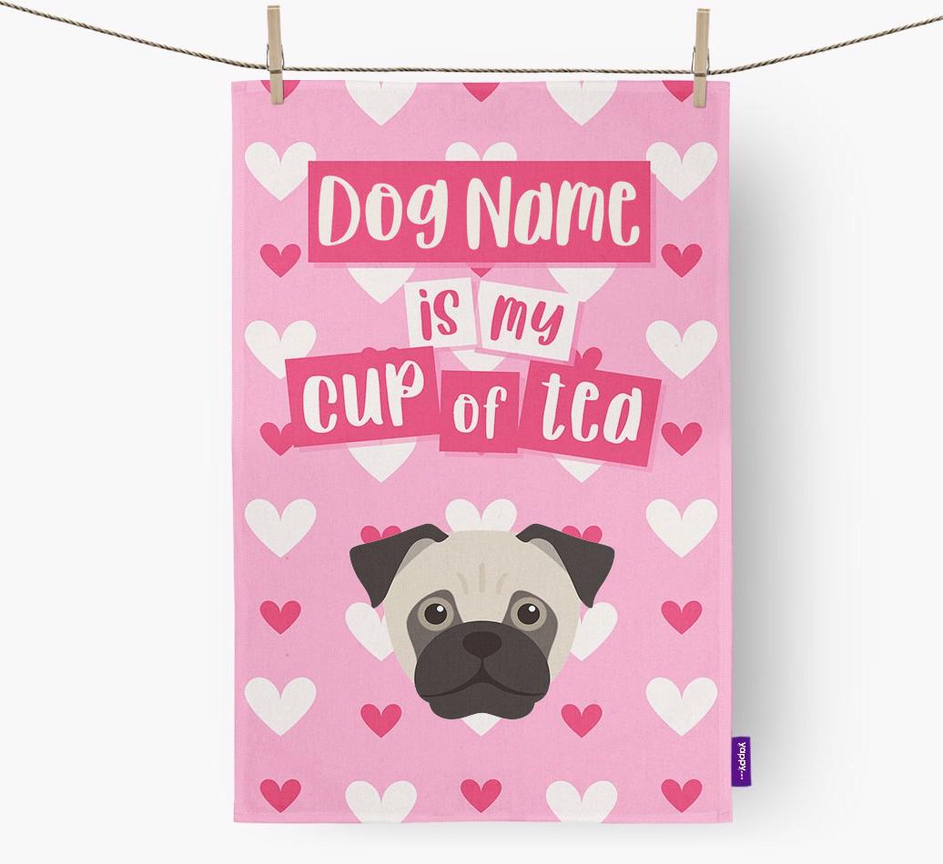 '{dogsName} is my cup of tea' Dish Towel with {breedFullName} Icon