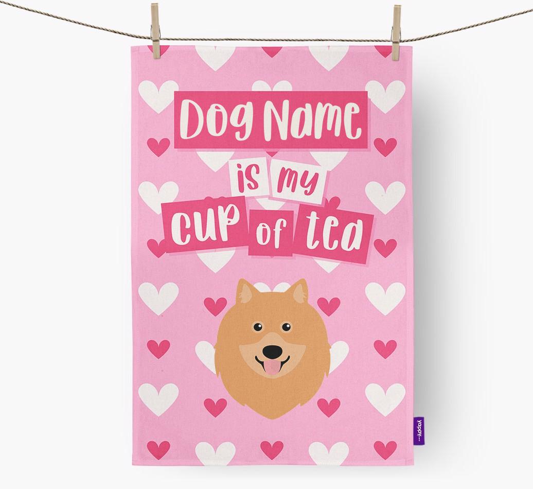 '{dogsName} is my cup of tea' Dish Towel with {breedFullName} Icon