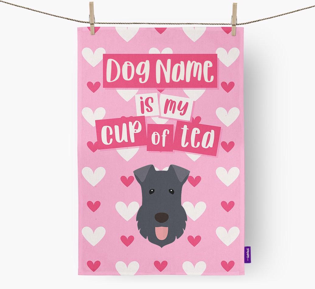 '{dogsName} is my cup of tea' Dish Towel with {breedFullName} Icon