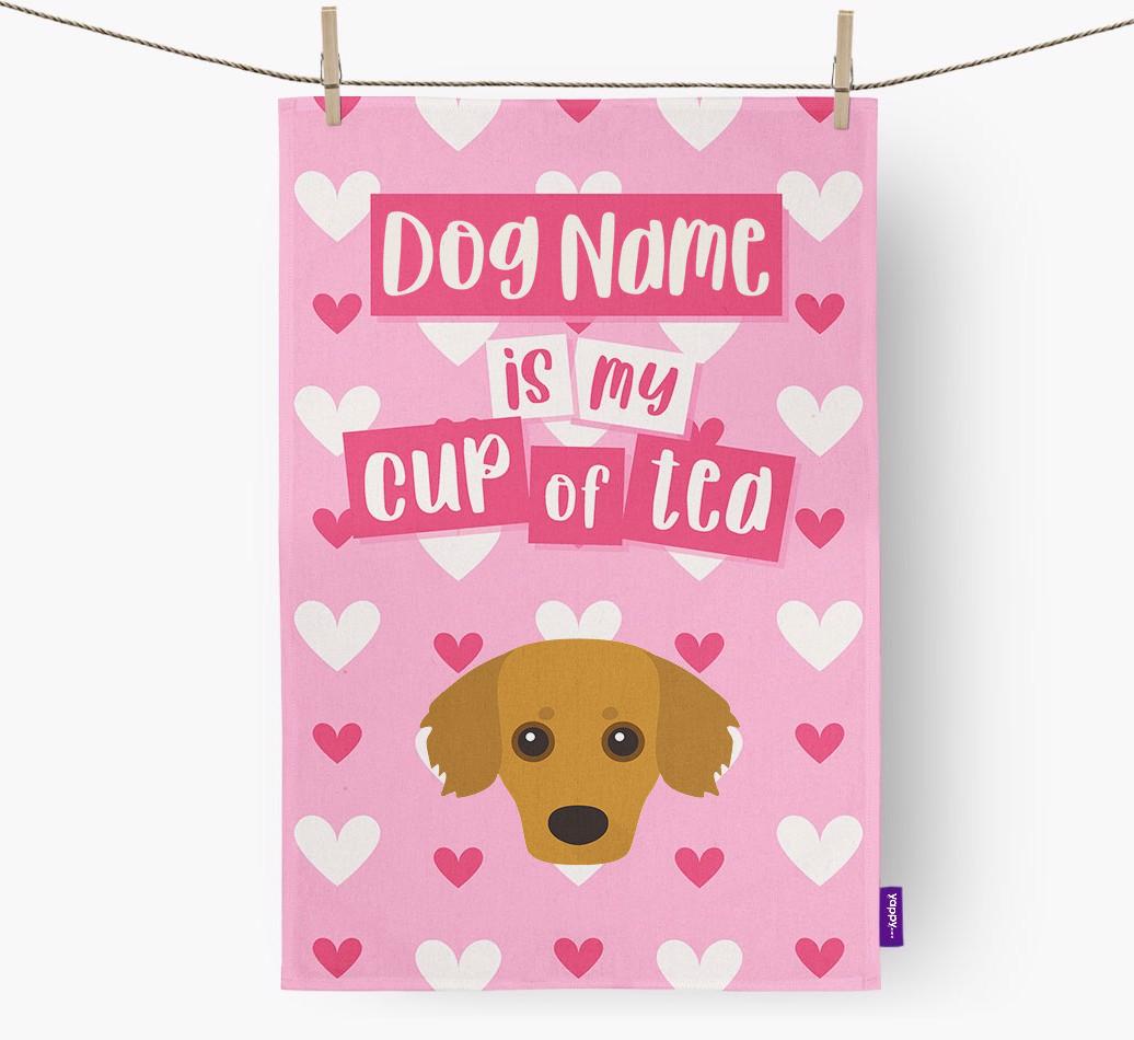 '{dogsName} is my cup of tea' Dish Towel with {breedFullName} Icon