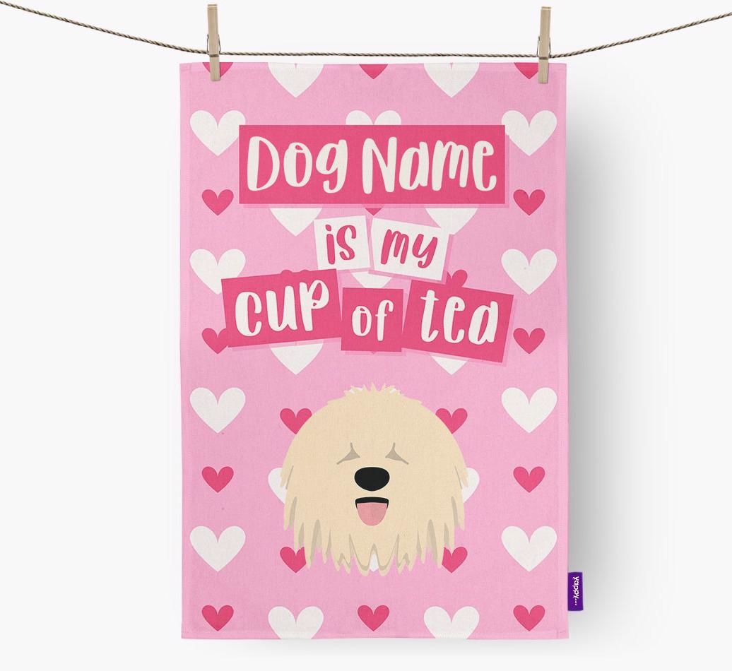 '{dogsName} is my cup of tea' Dish Towel with {breedFullName} Icon