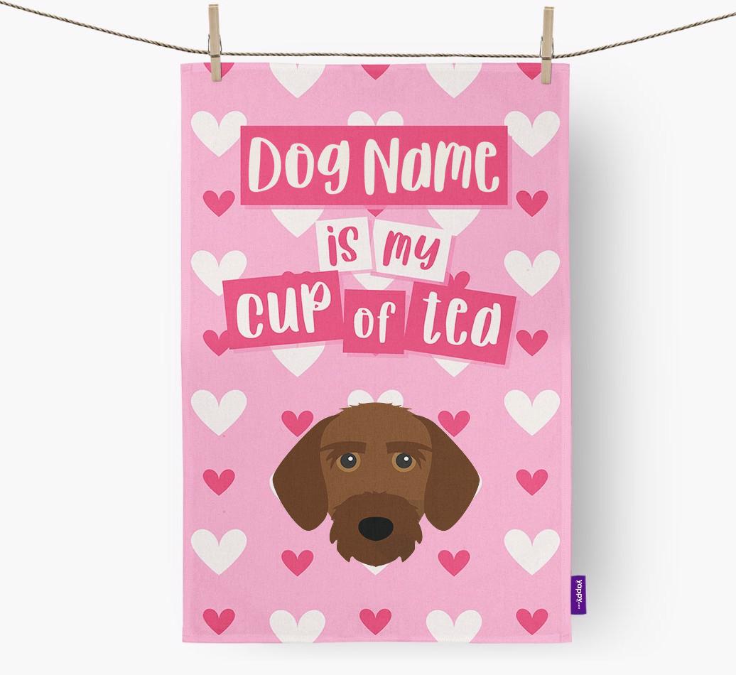 '{dogsName} is my cup of tea' Dish Towel with {breedFullName} Icon