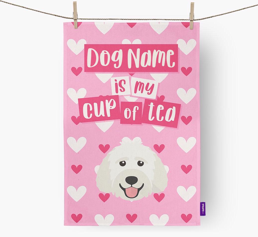 '{dogsName} is my cup of tea' Dish Towel with {breedFullName} Icon