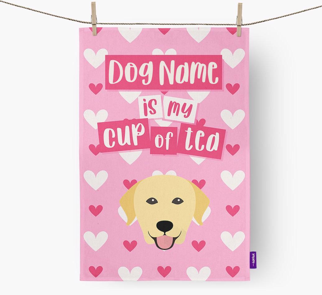 '{dogsName} is my cup of tea' Dish Towel with {breedFullName} Icon