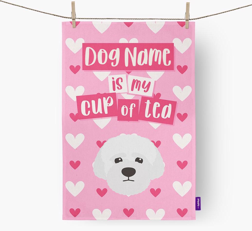 '{dogsName} is my cup of tea' Dish Towel with {breedFullName} Icon