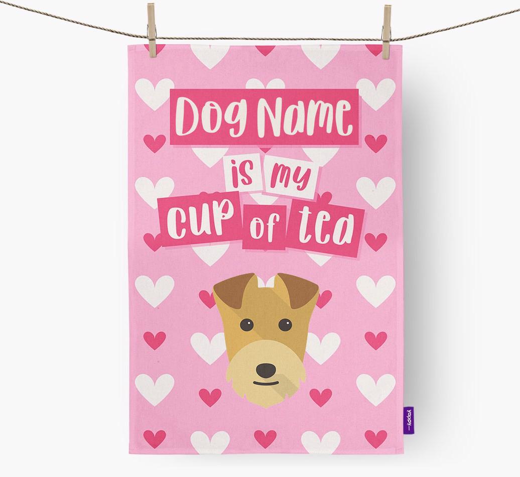 '{dogsName} is my cup of tea' Dish Towel with {breedFullName} Icon