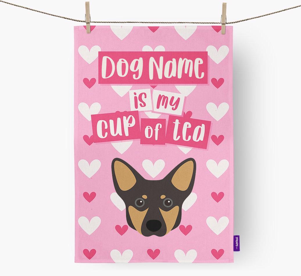 '{dogsName} is my cup of tea' Dish Towel with {breedFullName} Icon