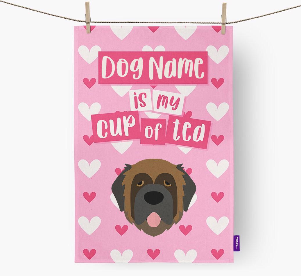 '{dogsName} is my cup of tea' Dish Towel with {breedFullName} Icon