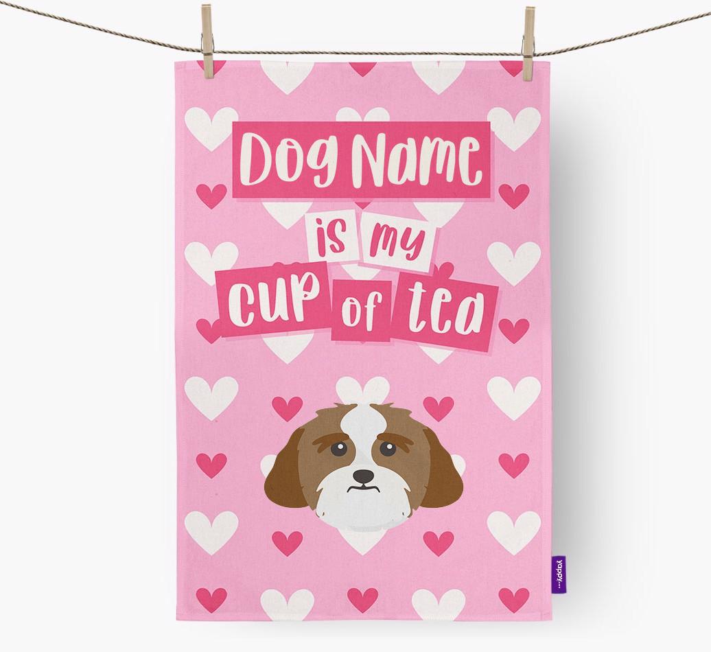 '{dogsName} is my cup of tea' Dish Towel with {breedFullName} Icon