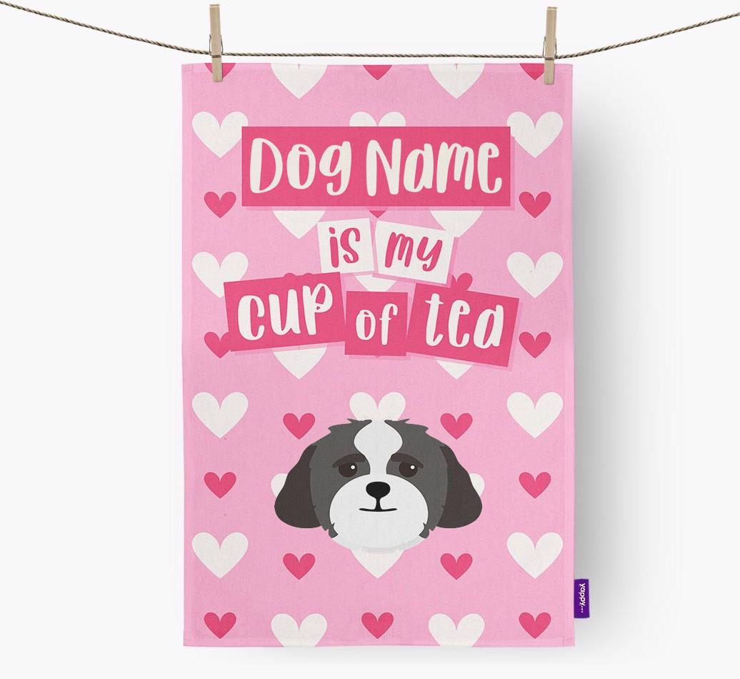 '{dogsName} is my cup of tea' Dish Towel with {breedFullName} Icon