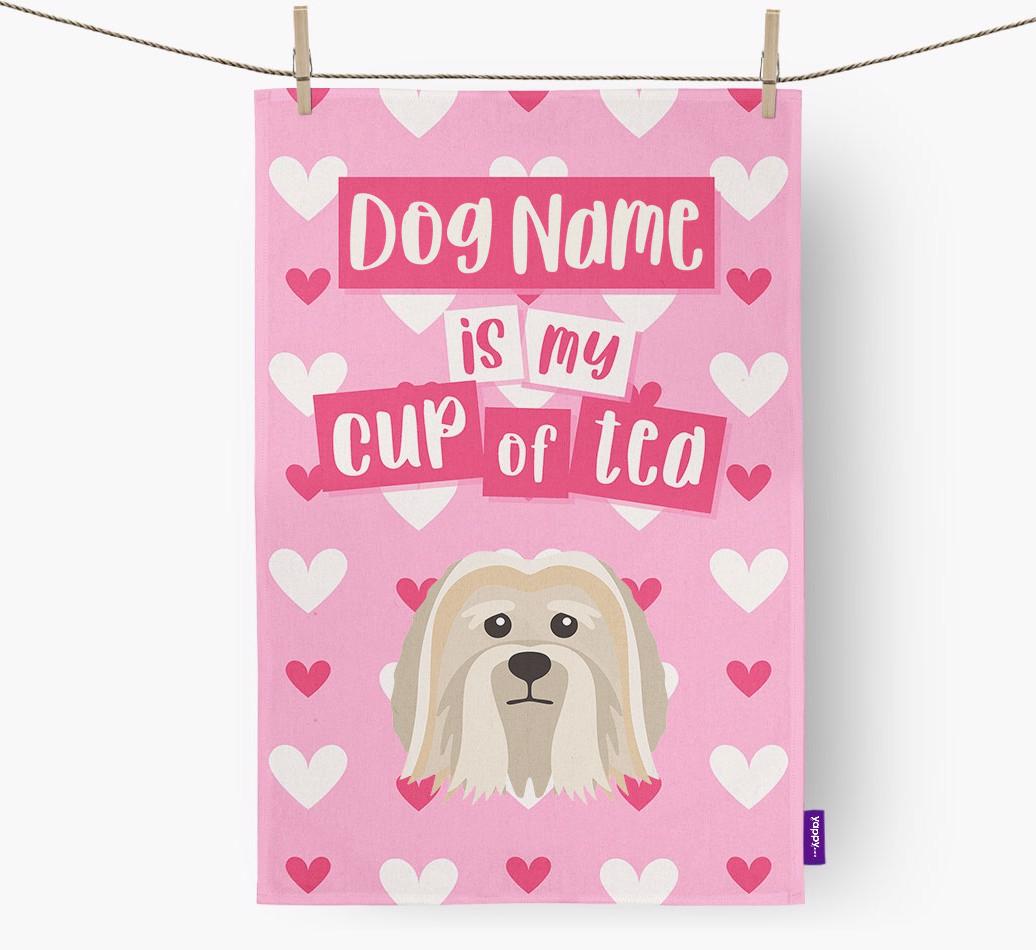 '{dogsName} is my cup of tea' Dish Towel with {breedFullName} Icon