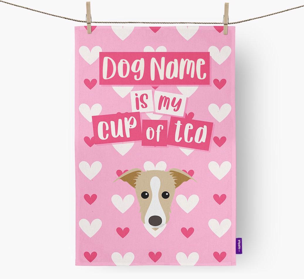 '{dogsName} is my cup of tea' Dish Towel with {breedFullName} Icon
