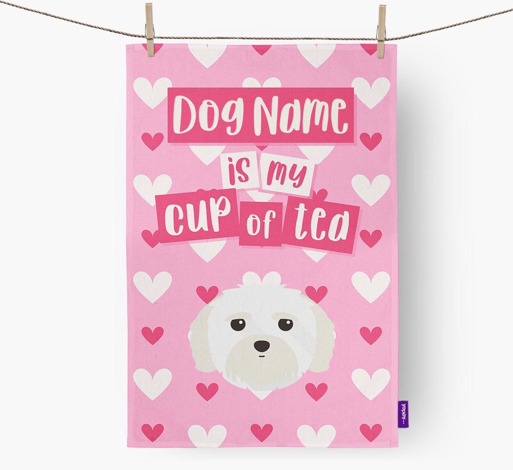 '{dogsName} is my cup of tea' Dish Towel with {breedFullName} Icon